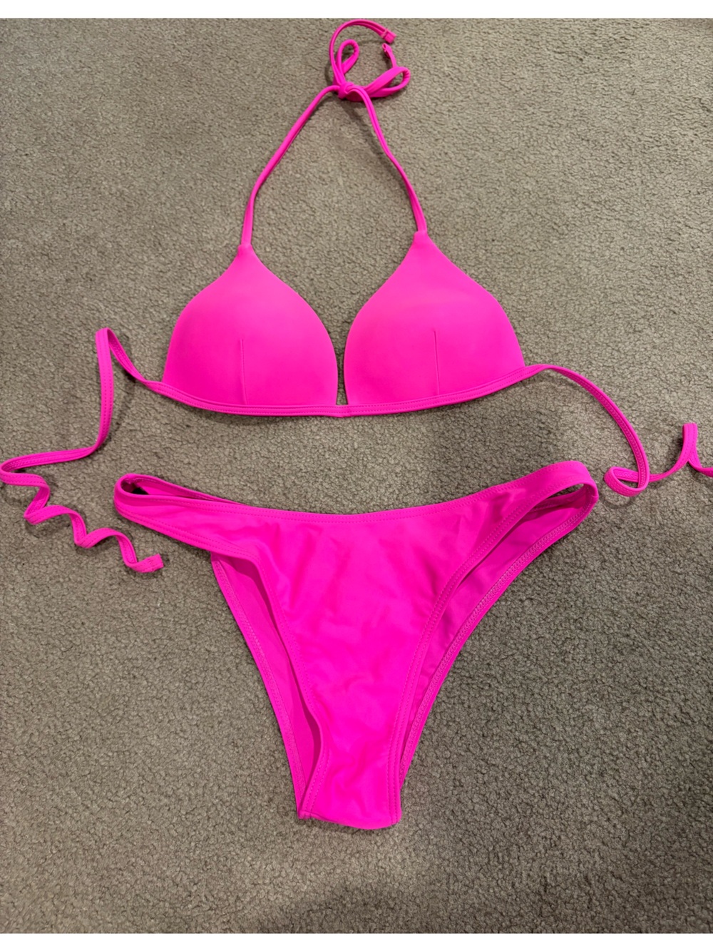 SHEIN Neon Pink Halter Triangle Bikini Set